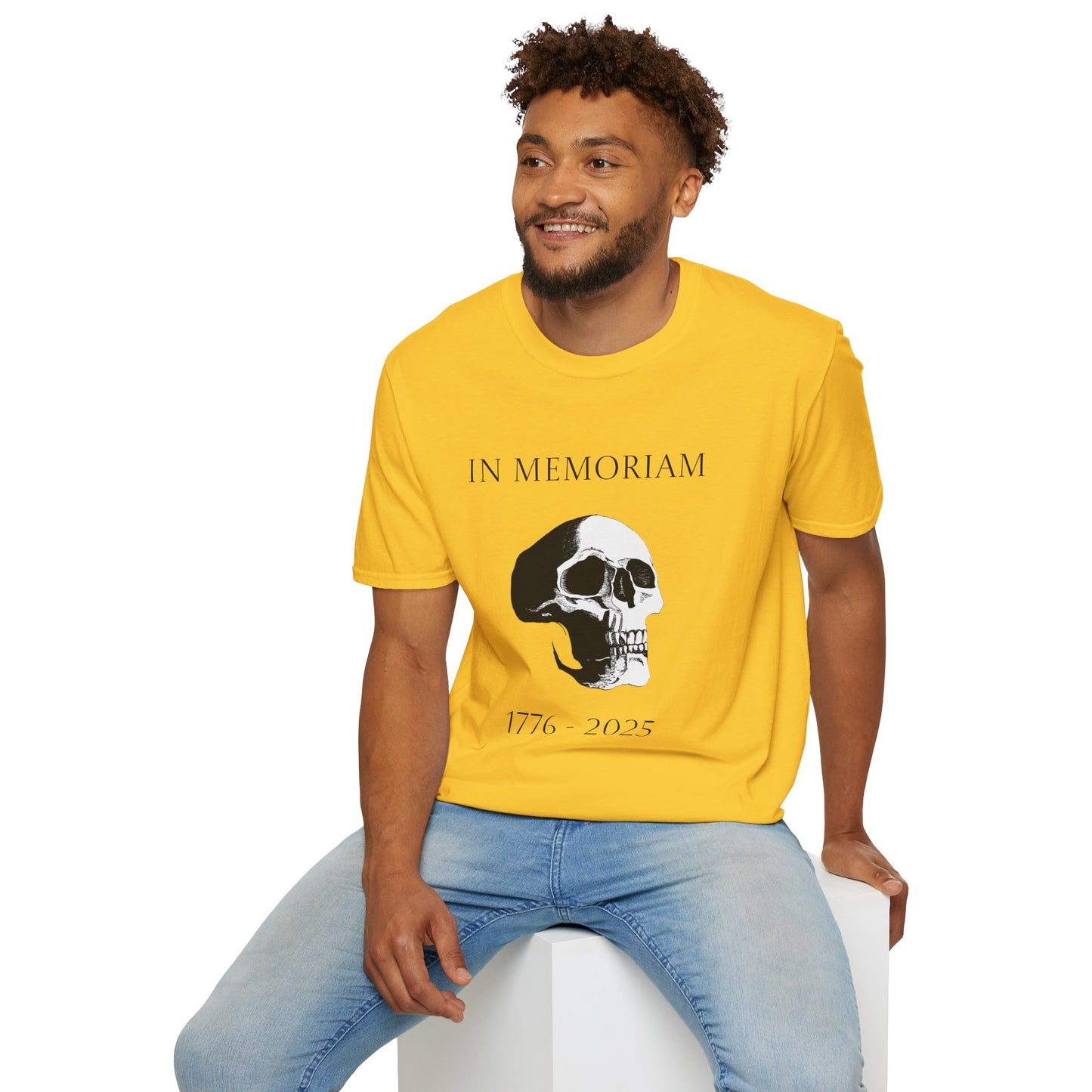 In Memoriam Skull Graphic T-Shirt, Unisex Casual Tee in Remembrance for the Death of Liberty
