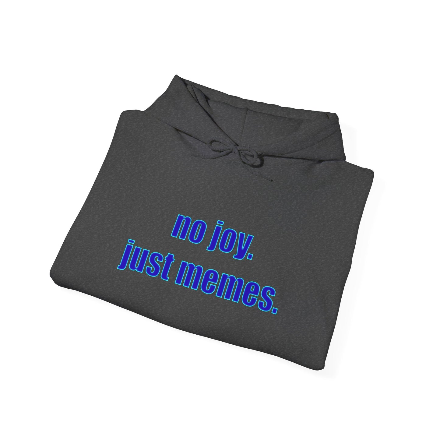 Hoodie — "no joy. just memes." Minimal Meme Text Pullover