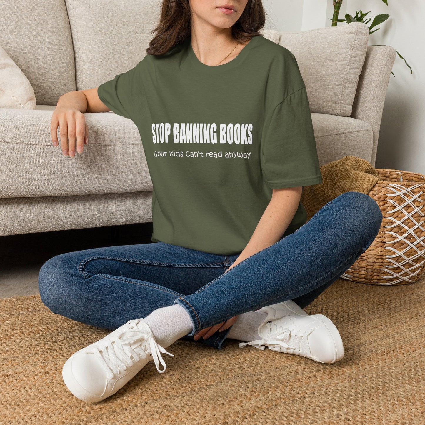 T-Shirt — "Stop Banning Books (your kids can't read anyway)" Graphic Tee — Pro-Reading Protest Shirt