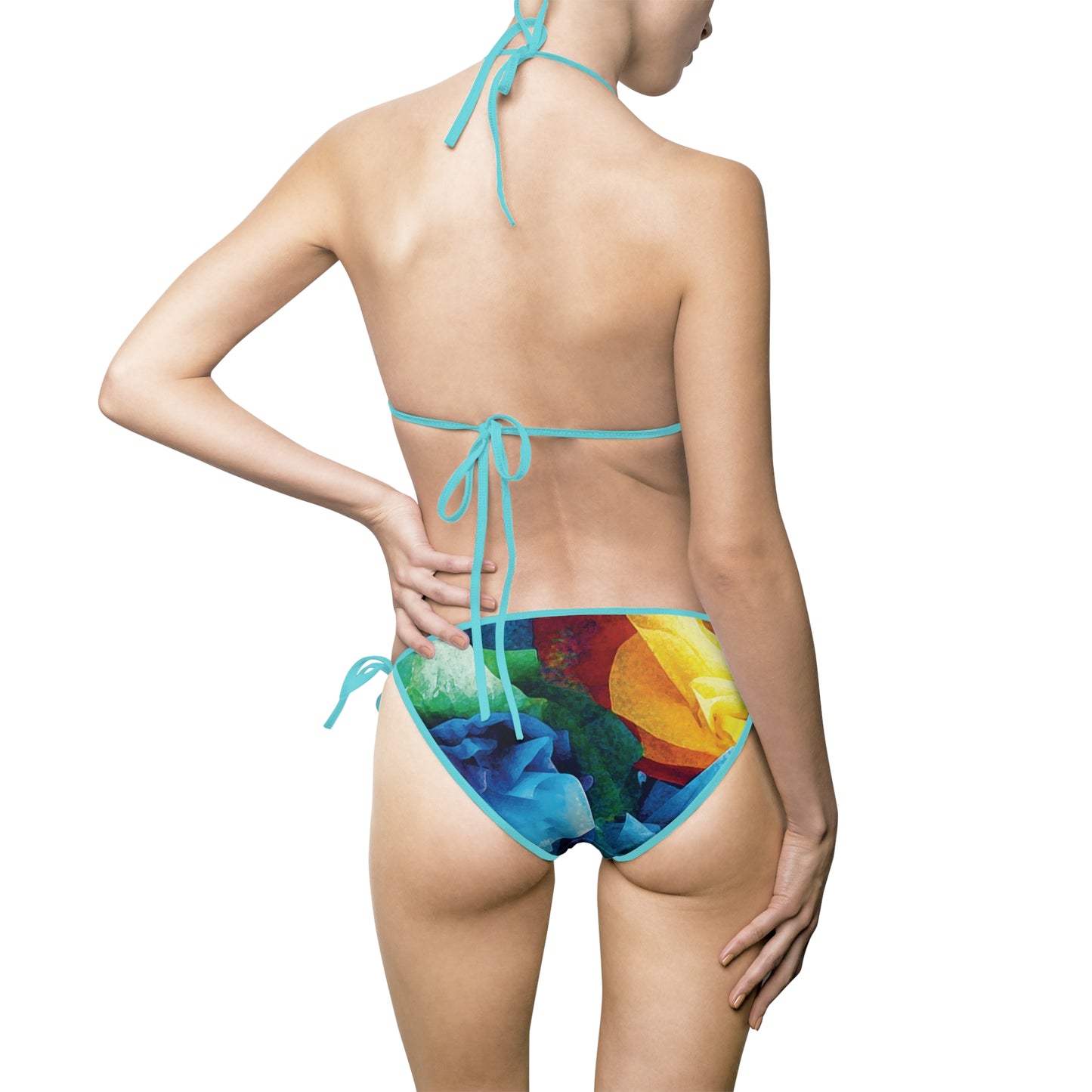 Colorful Watercolor Tie-String Bikini — Women's Vibrant Floral Swimwear