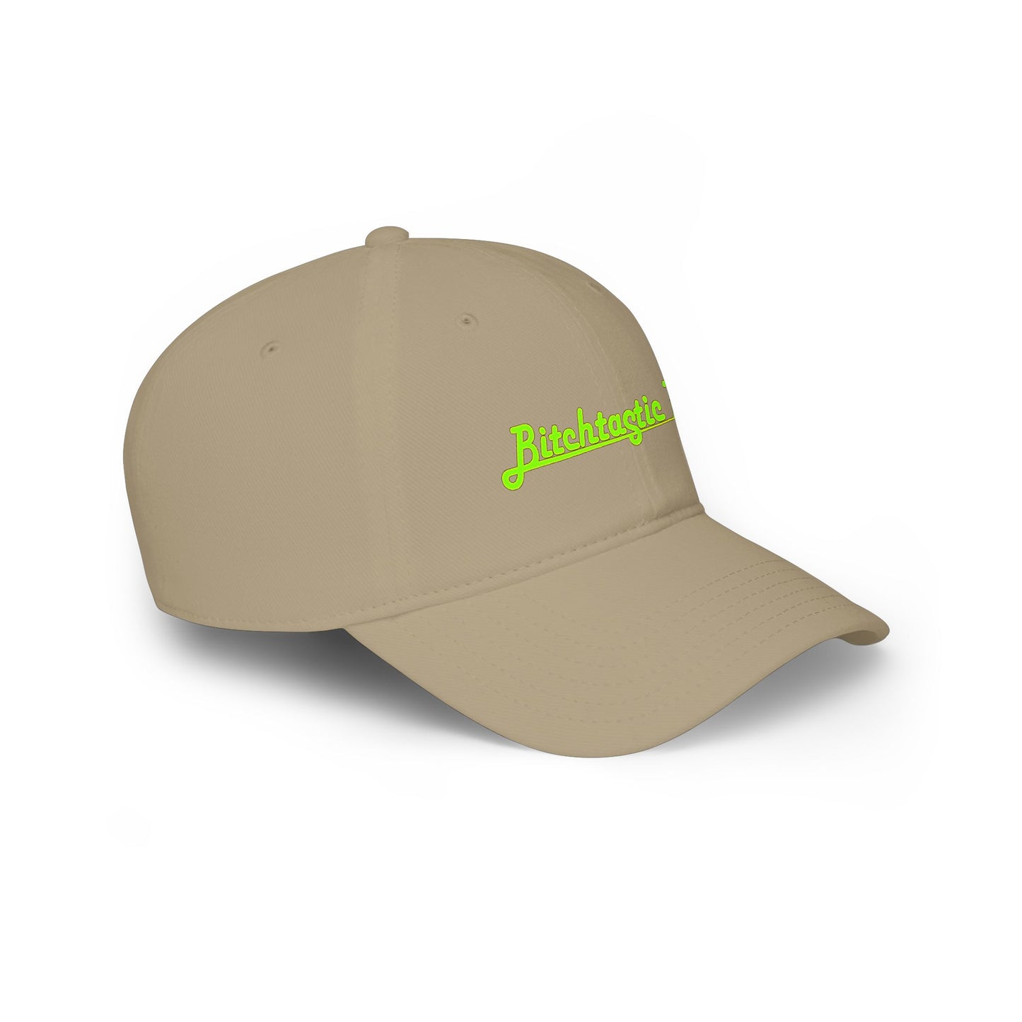 Printed "Bitchtastic Tees" Low Profile Baseball Cap — Retro Script Logo Hat