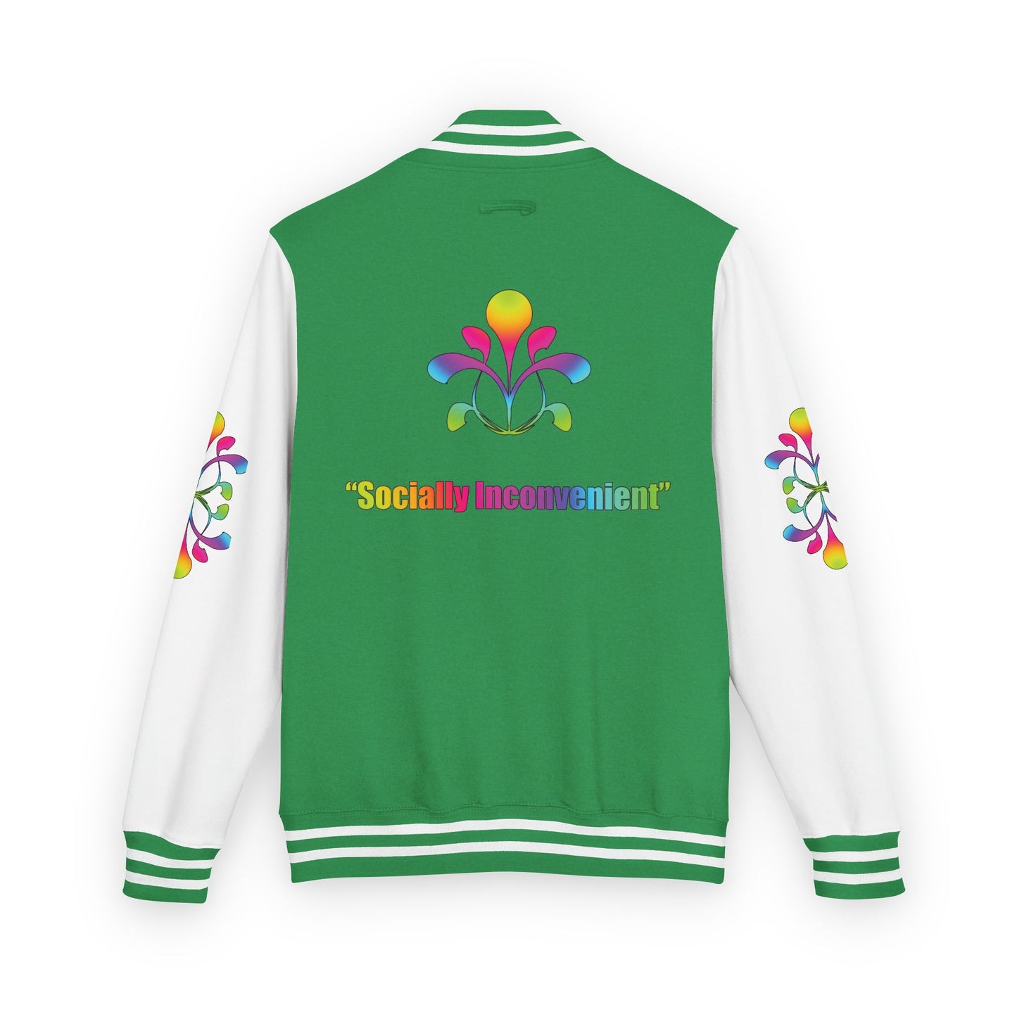 Letterman Jacket — Neon Floral "Socially Inconvenient" Varsity Jacket