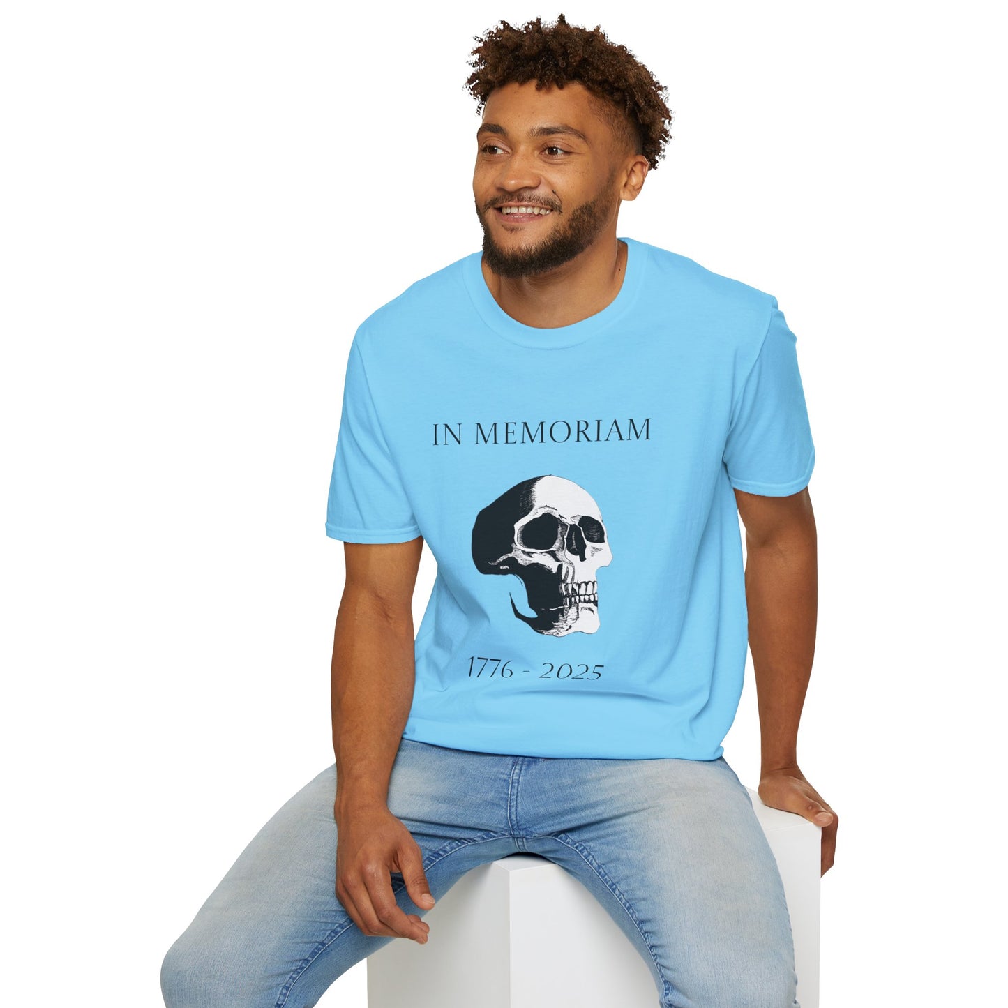 In Memoriam Skull Graphic T-Shirt, Unisex Casual Tee in Remembrance for the Death of Liberty