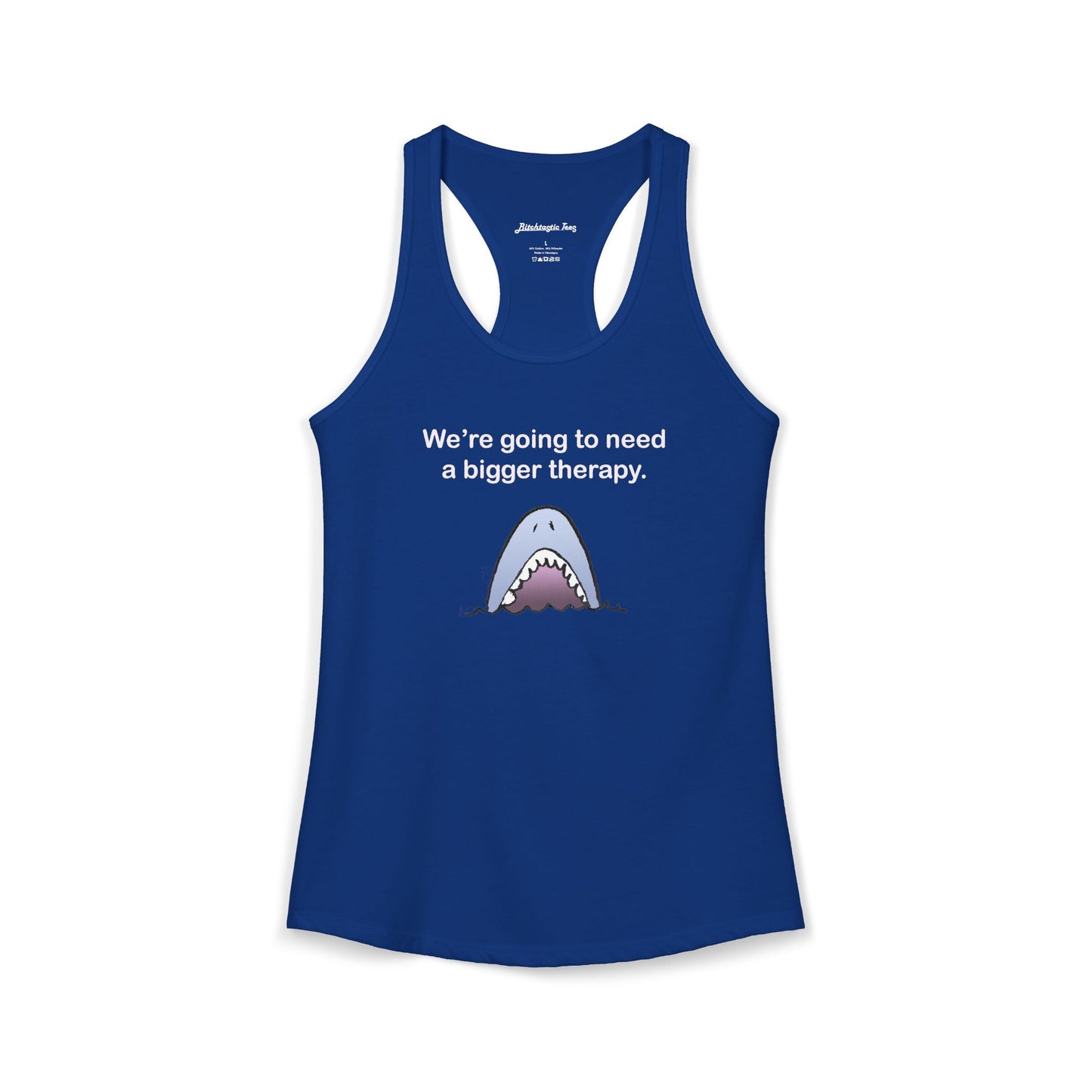 Women's Ideal Racerback Tank - "We're going to need a bigger therapy" Shark Tank Top - Dark