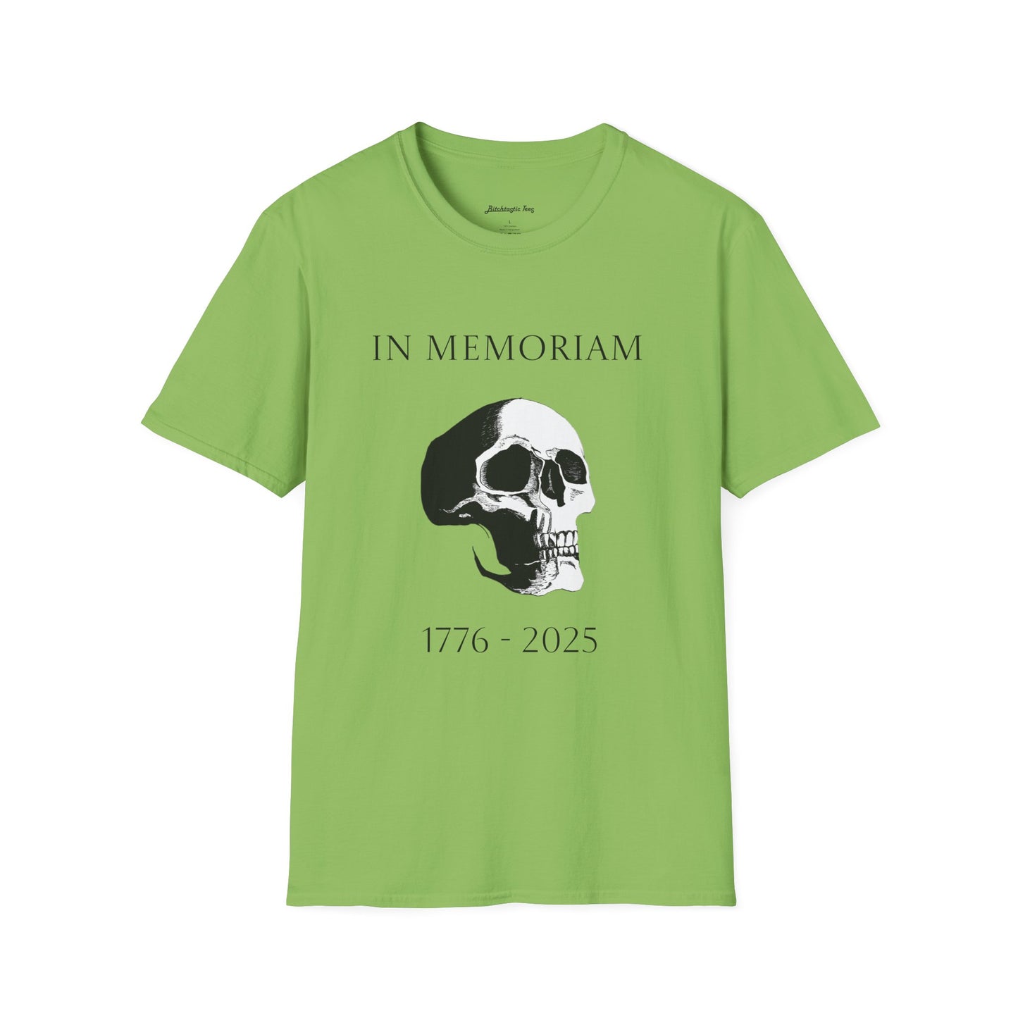 In Memoriam Skull Graphic T-Shirt, Unisex Casual Tee in Remembrance for the Death of Liberty