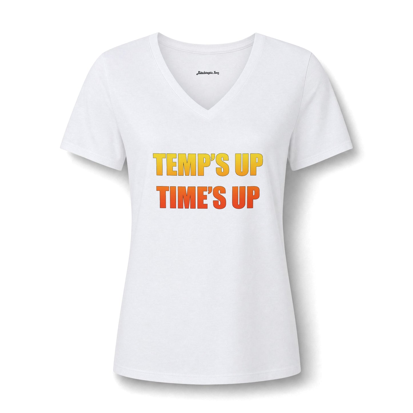 Temps Up Time's Up V-Neck Tee — Climate Awareness Statement Shirt