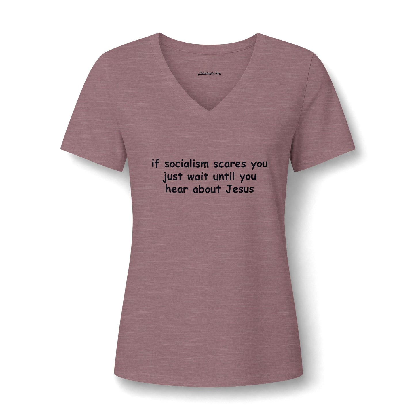 Women's V-Neck Tee — Socialist Jesus Ironic Graphic Shirt