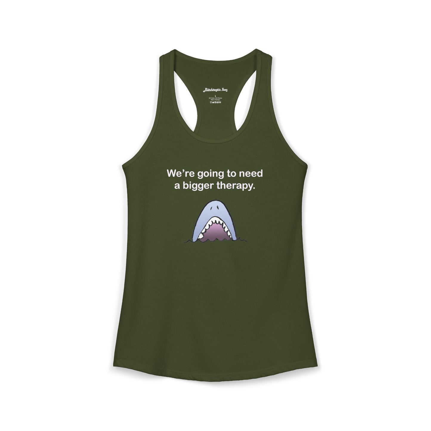 Women's Ideal Racerback Tank - "We're going to need a bigger therapy" Shark Tank Top - Dark