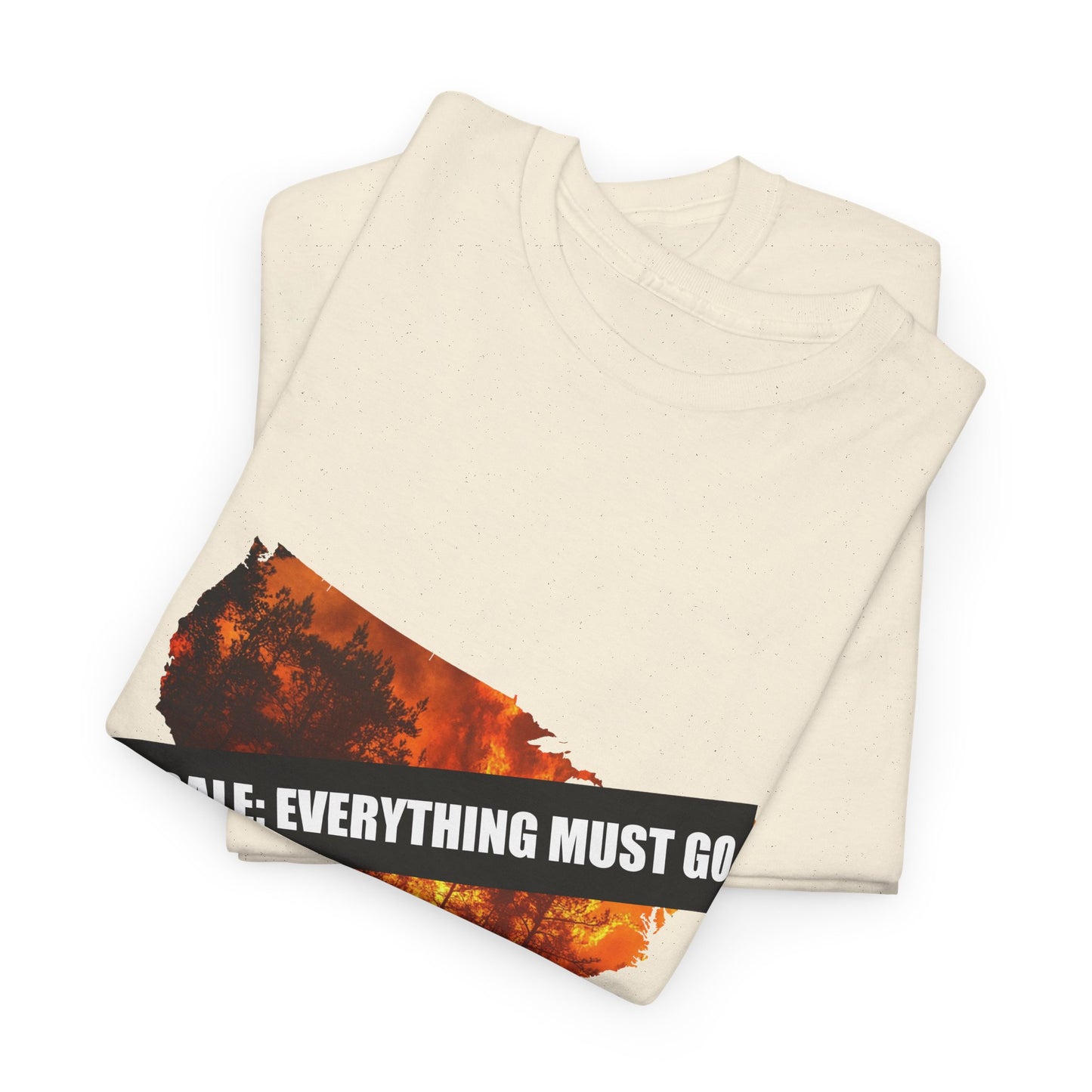 250th anniversary T-Shirt — USA on Fire Graphic Tee with “Fire Sale: Everything Must Go” Text