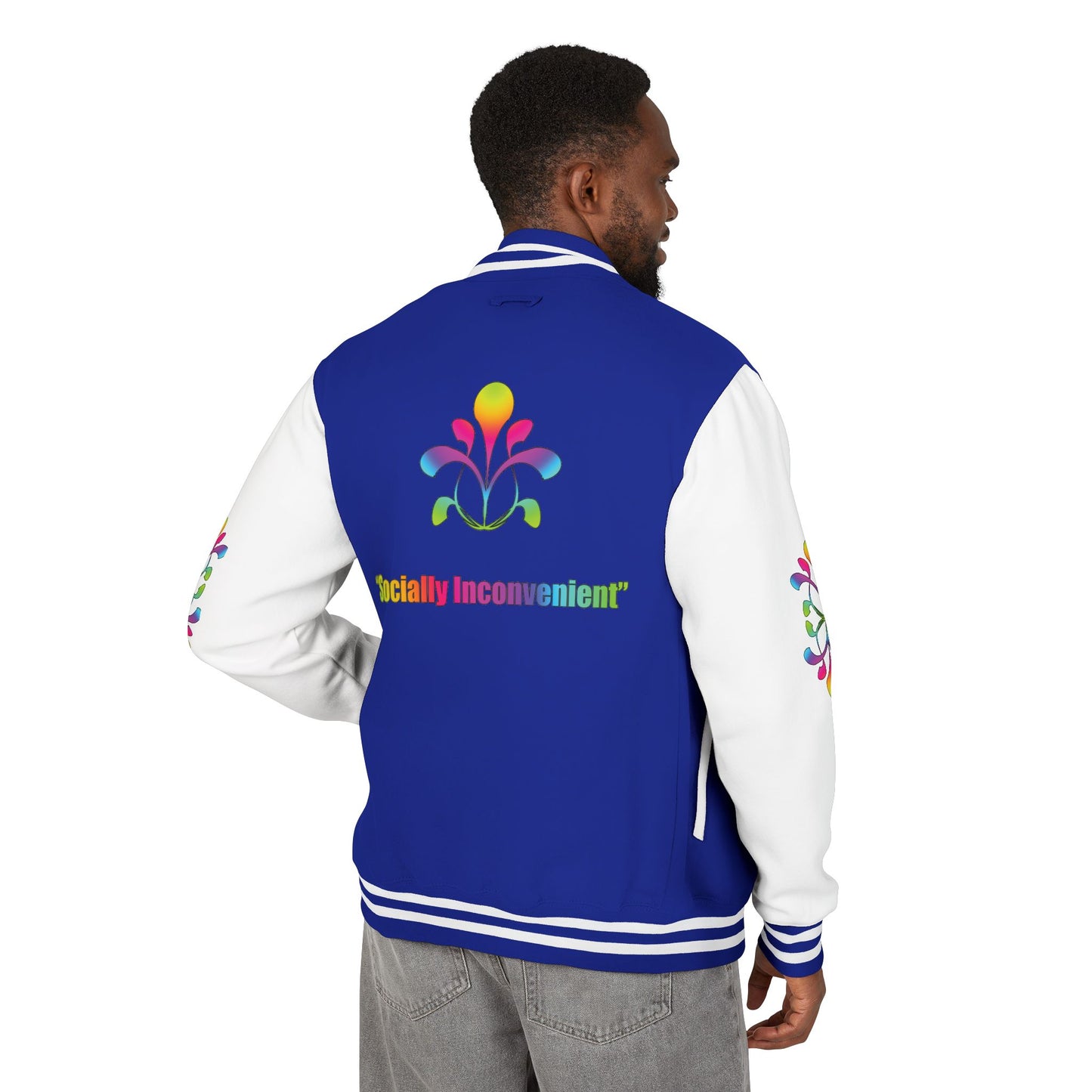 Letterman Jacket — Neon Floral "Socially Inconvenient" Varsity Jacket