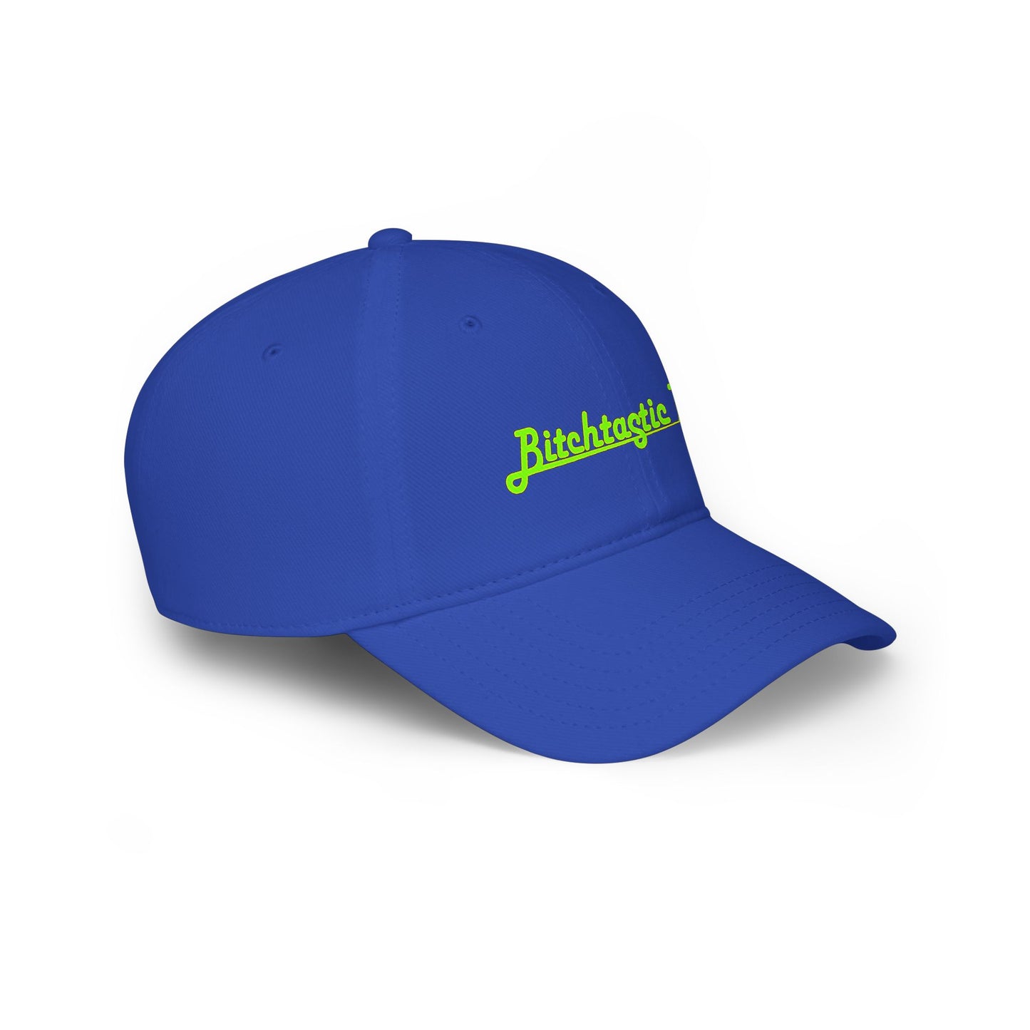 Printed "Bitchtastic Tees" Low Profile Baseball Cap — Retro Script Logo Hat