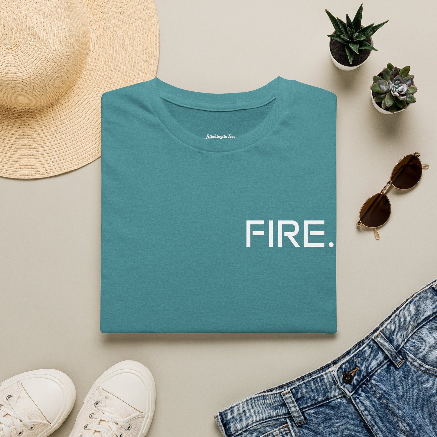 FIRE. Minimal Graphic T‑Shirt — Modern Casual Tee with Bold Text