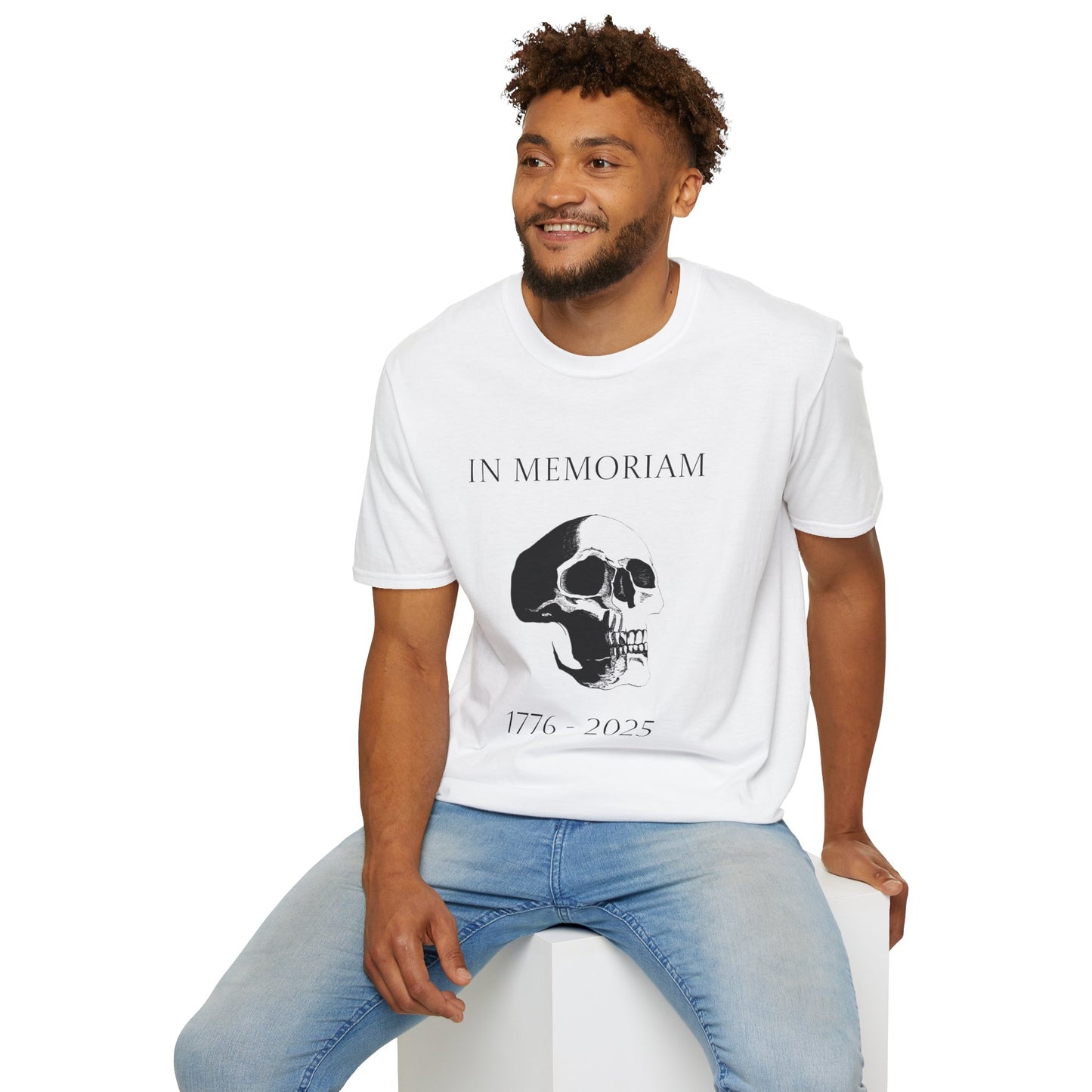 In Memoriam Skull Graphic T-Shirt, Unisex Casual Tee in Remembrance for the Death of Liberty