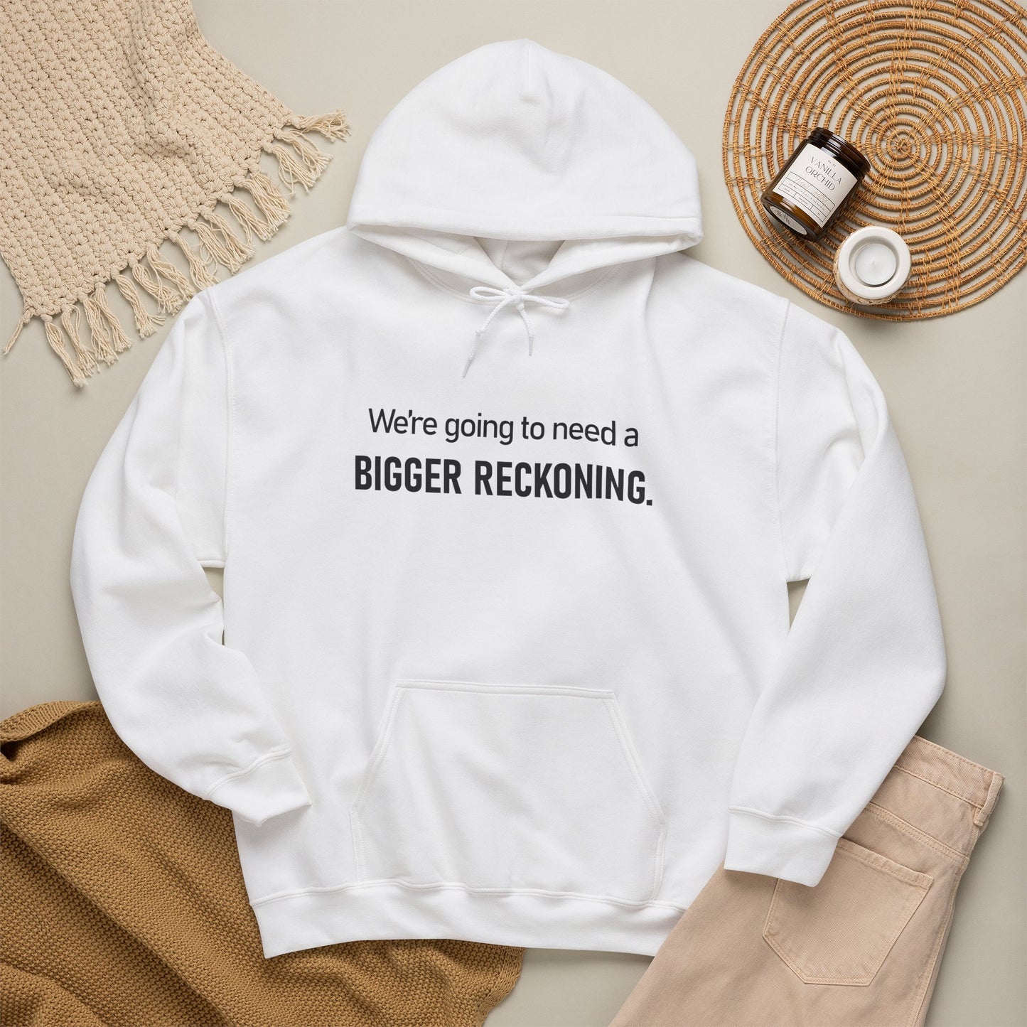 BIGGER RECKONING Hoodie — Minimalist Text Graphic Pullover
