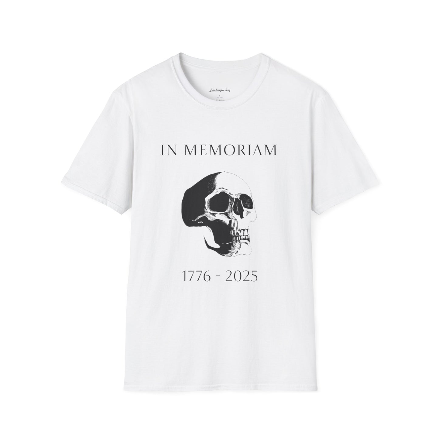 In Memoriam Skull Graphic T-Shirt, Unisex Casual Tee in Remembrance for the Death of Liberty