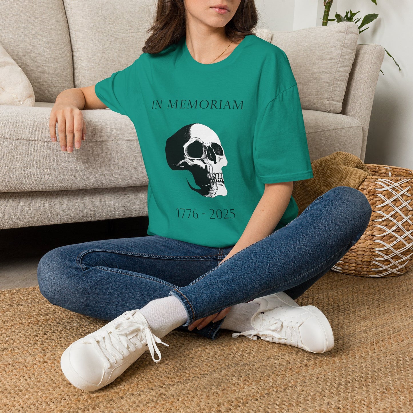 In Memoriam Skull Graphic T-Shirt, Unisex Casual Tee in Remembrance for the Death of Liberty