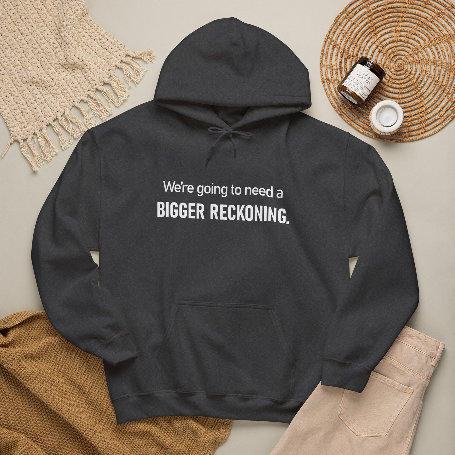 BIGGER RECKONING Hoodie — Minimalist Text Graphic Pullover