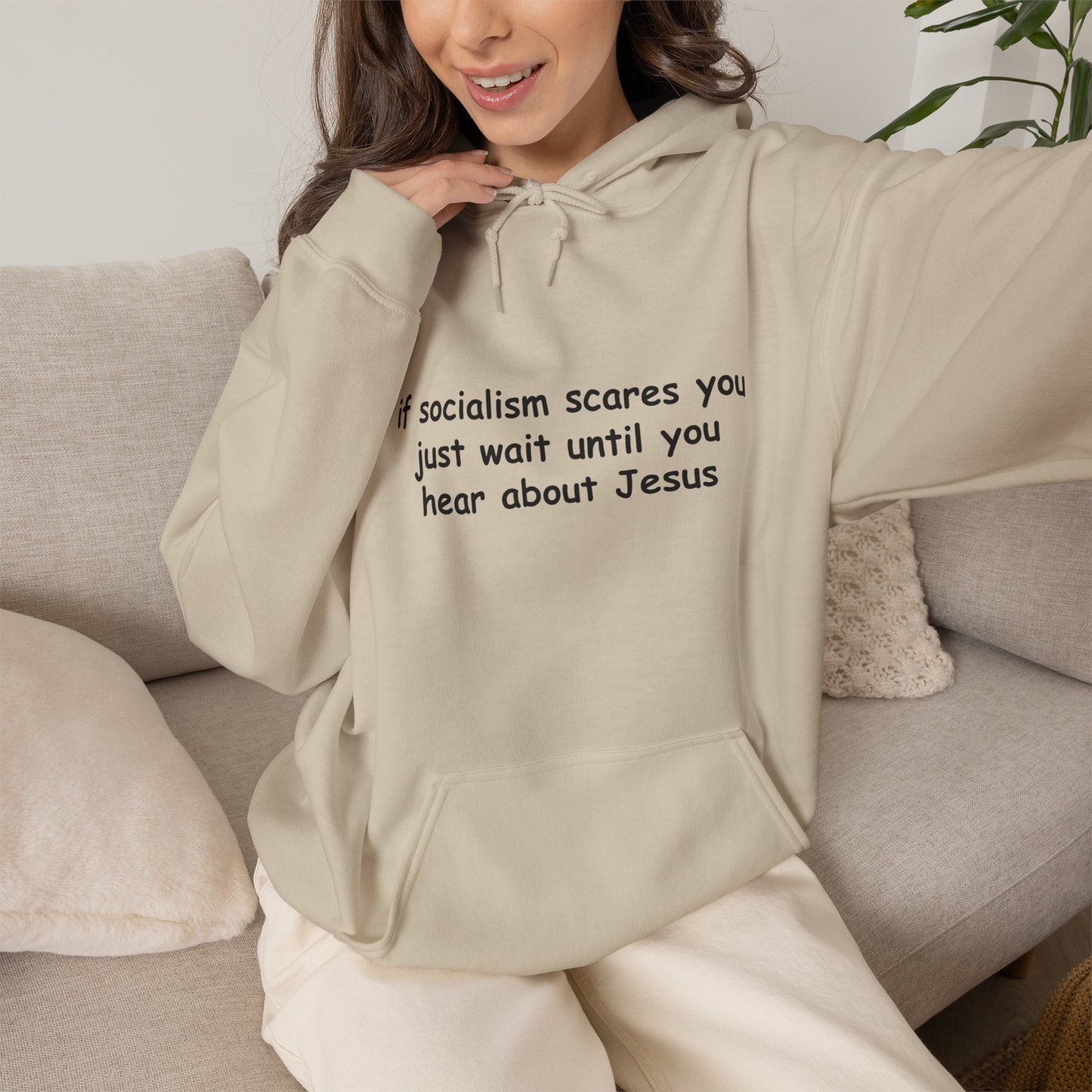 Hoodie — Socialist Jesus Ironic Slogan Hoodie