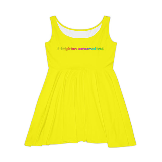Skater Dress — "I Frighten Conservatives" Rainbow Slogan on Yellow