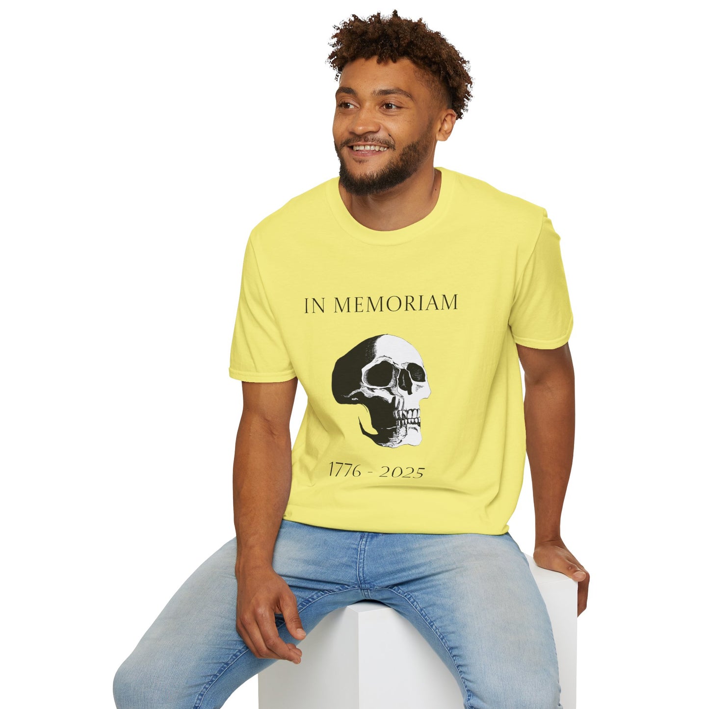 In Memoriam Skull Graphic T-Shirt, Unisex Casual Tee in Remembrance for the Death of Liberty