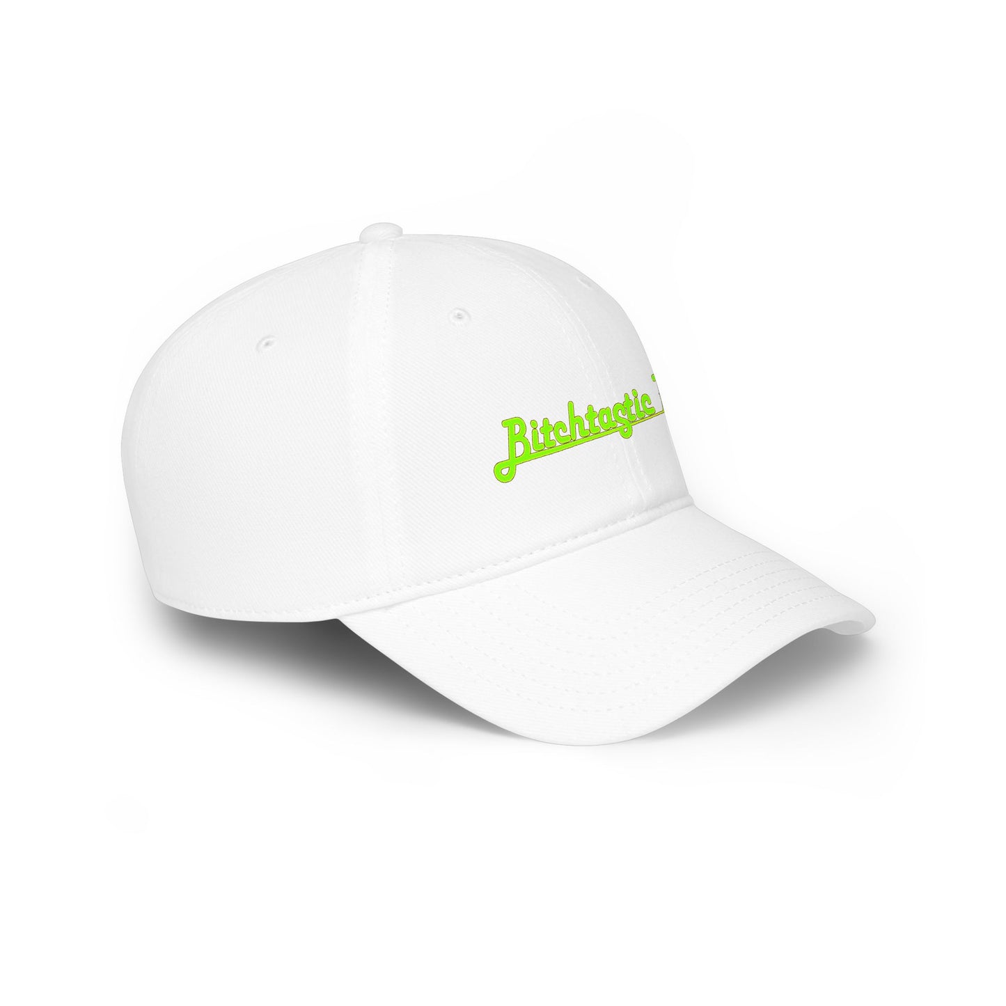 Printed "Bitchtastic Tees" Low Profile Baseball Cap — Retro Script Logo Hat
