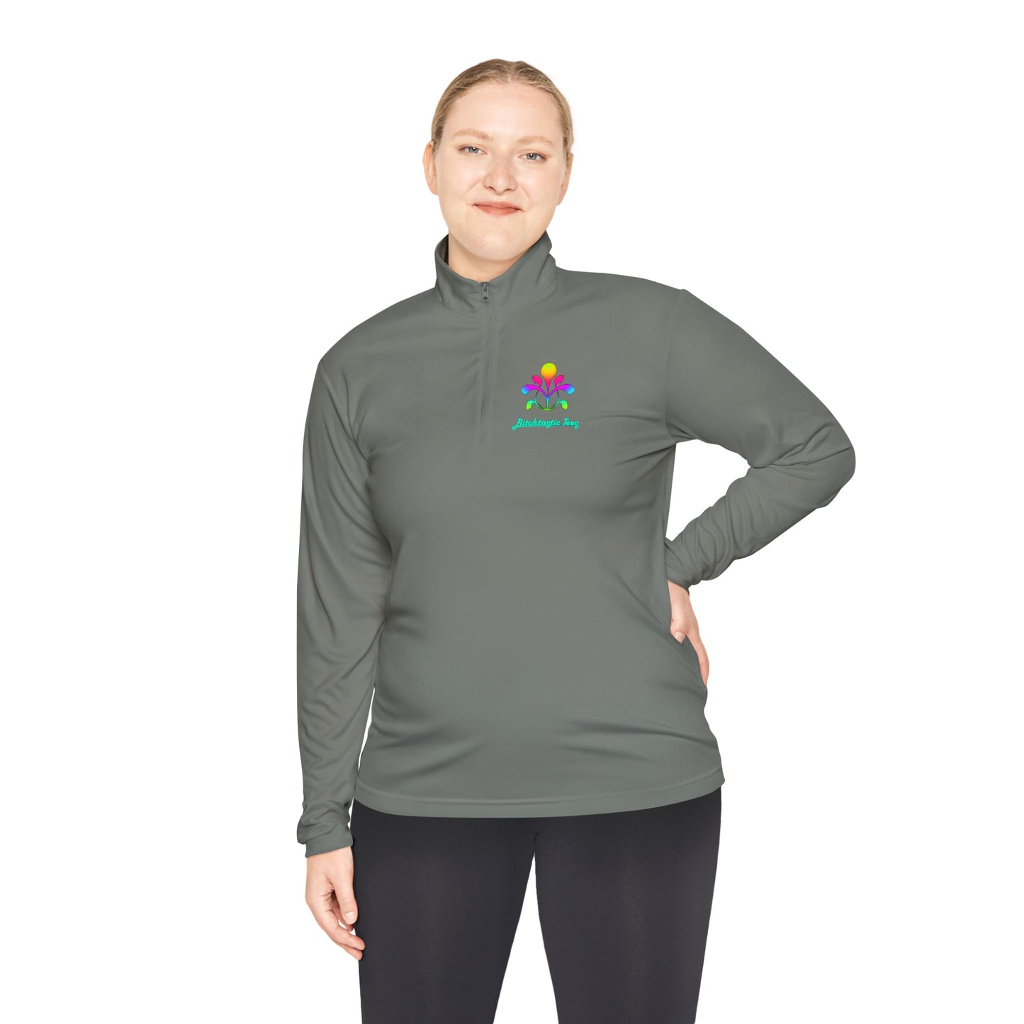 Quarter-Zip Pullover — Colorful Abstract Floral Logo "Brighten Conversations"