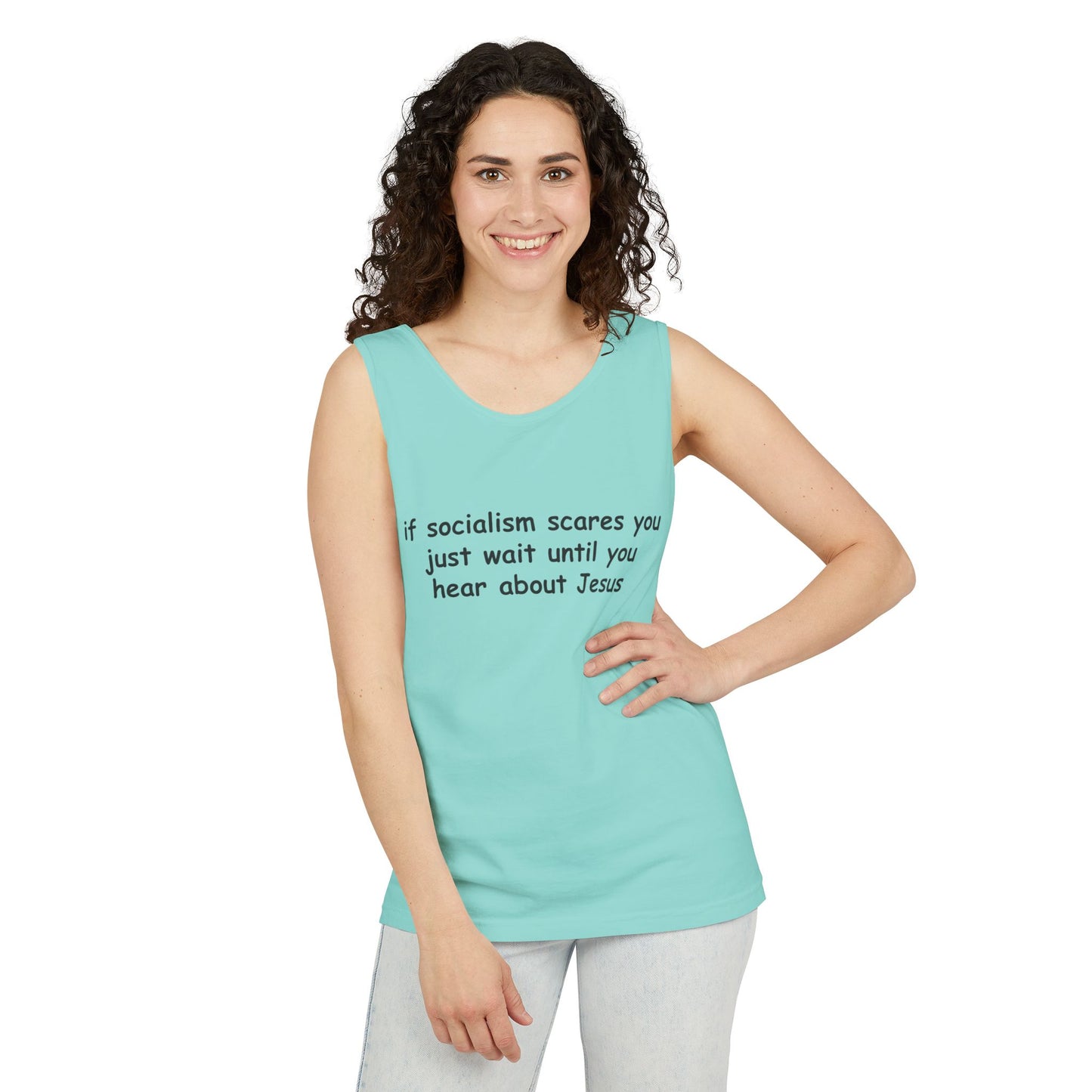 Socialist Jesus Tank Top — Conservative Irony Statement Tank