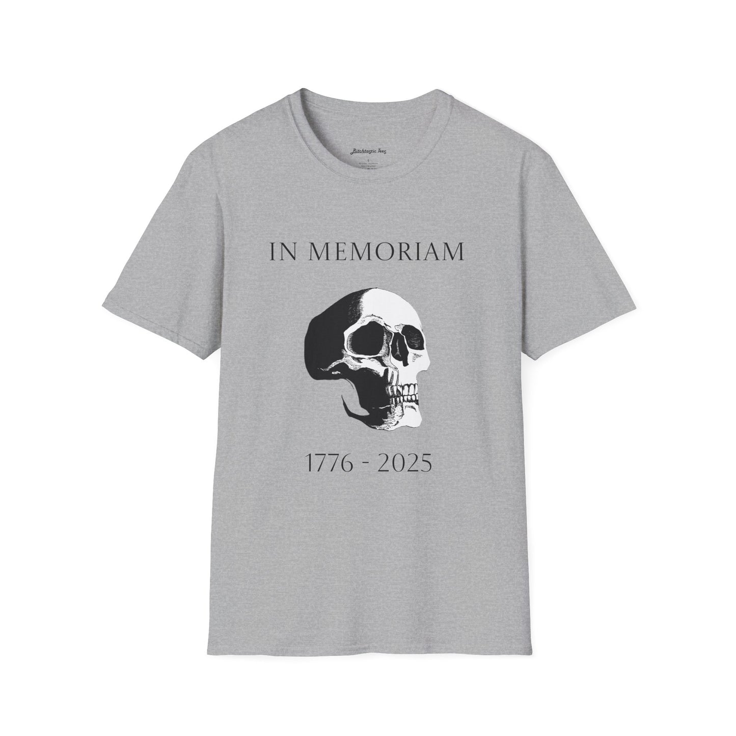 In Memoriam Skull Graphic T-Shirt, Unisex Casual Tee in Remembrance for the Death of Liberty