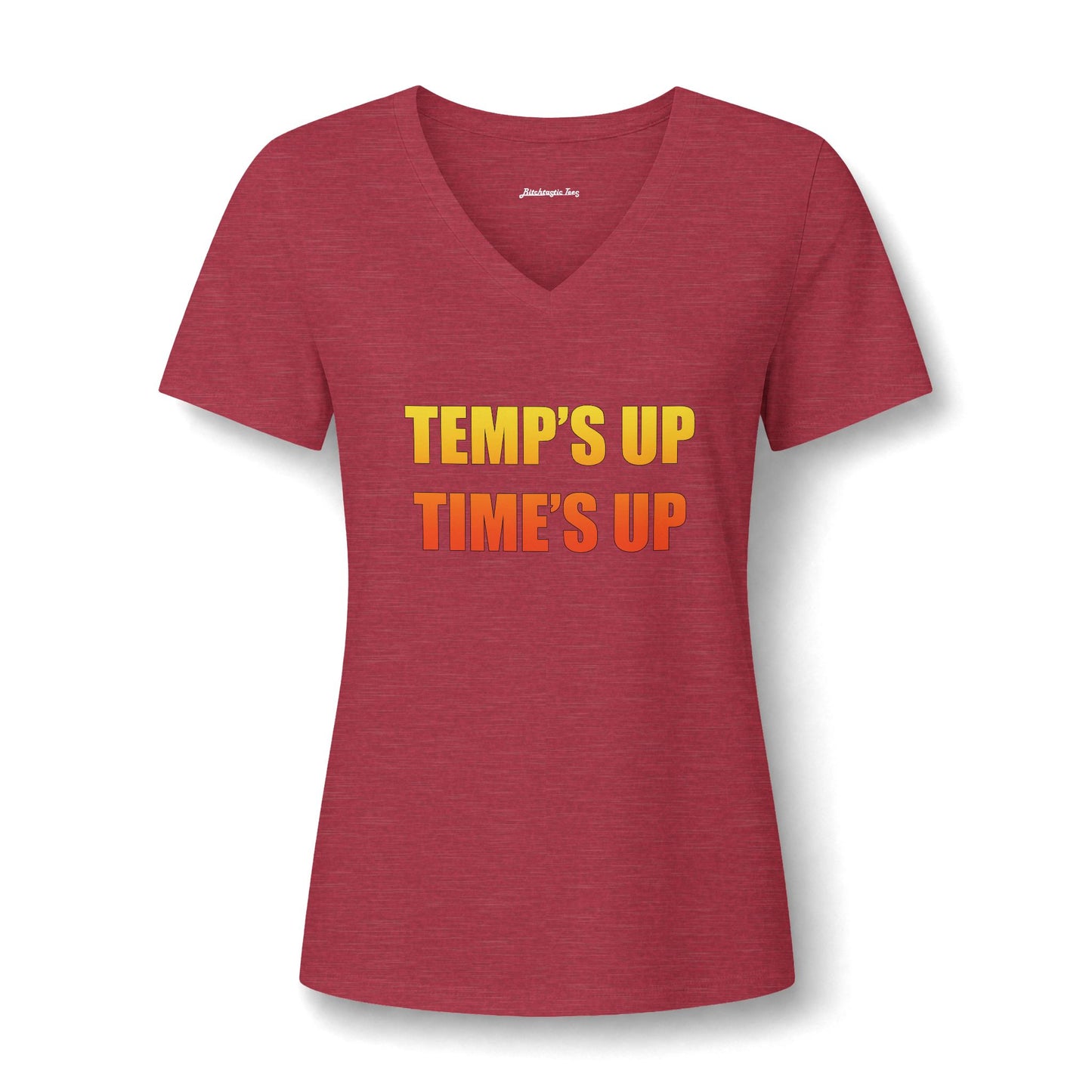 Temps Up Time's Up V-Neck Tee — Climate Awareness Statement Shirt