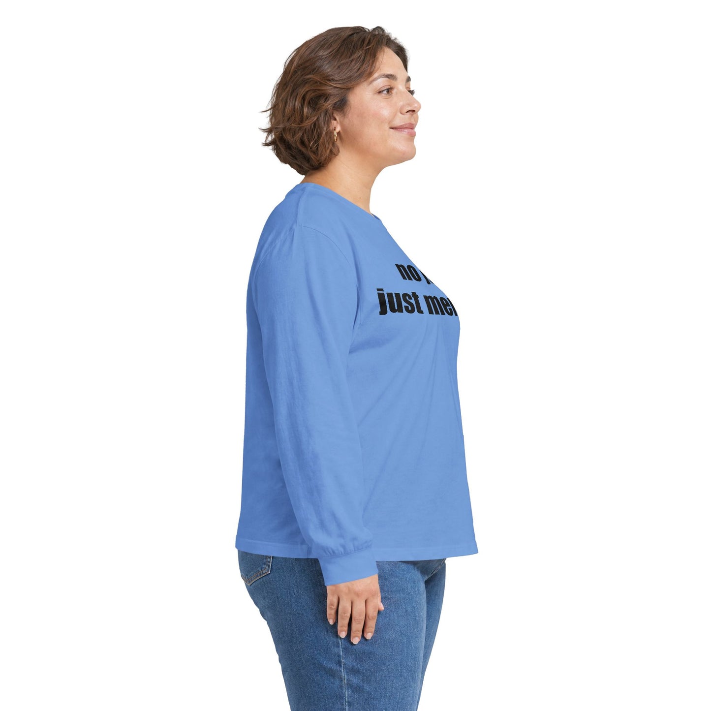 Long Sleeve Tee — "no joy. just memes." Minimalist Meme Shirt