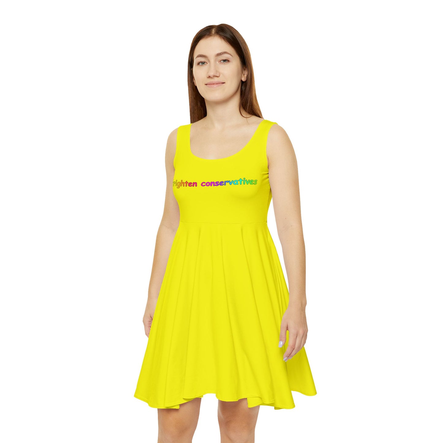 Skater Dress — "I Frighten Conservatives" Rainbow Slogan on Yellow