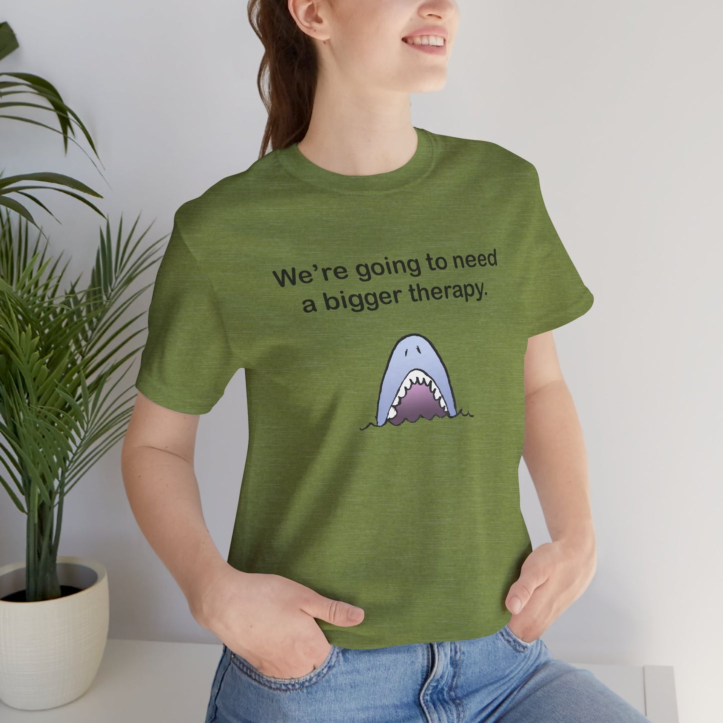 Funny Shark Tee — "We’re Going to Need a Bigger Therapy" Graphic T-Shirt