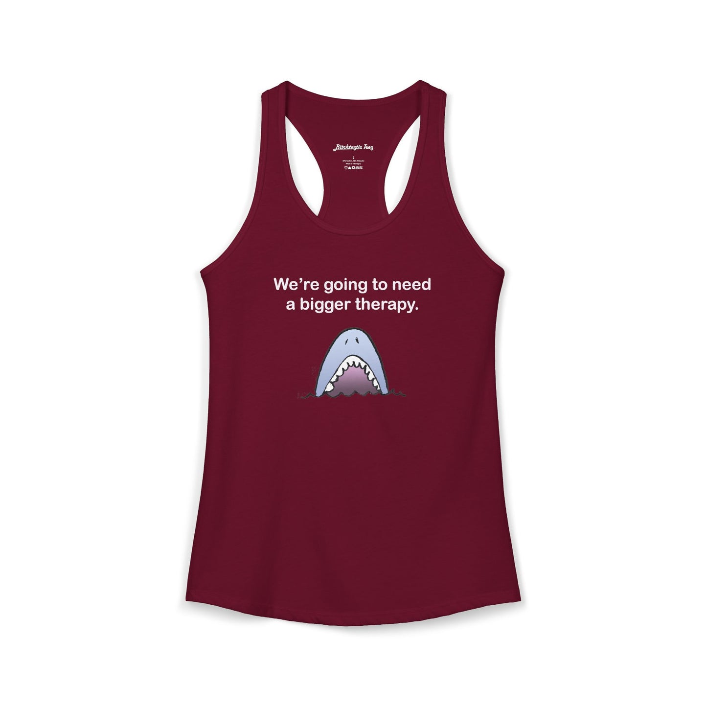 Women's Ideal Racerback Tank - "We're going to need a bigger therapy" Shark Tank Top - Dark