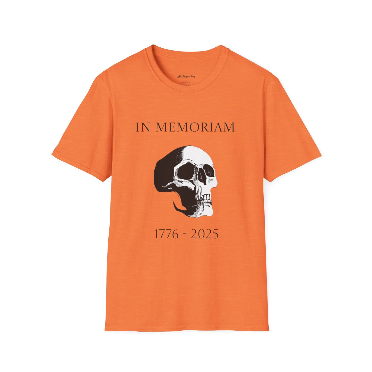 In Memoriam Skull Graphic T-Shirt, Unisex Casual Tee in Remembrance for the Death of Liberty