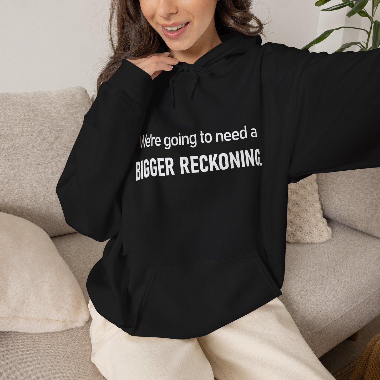 BIGGER RECKONING Hoodie — Minimalist Text Graphic Pullover