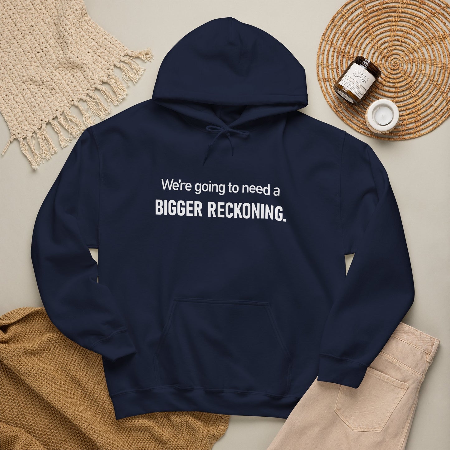 BIGGER RECKONING Hoodie — Minimalist Text Graphic Pullover