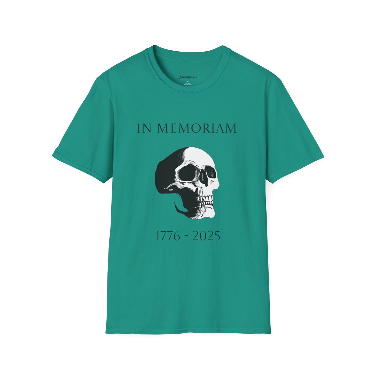 In Memoriam Skull Graphic T-Shirt, Unisex Casual Tee in Remembrance for the Death of Liberty