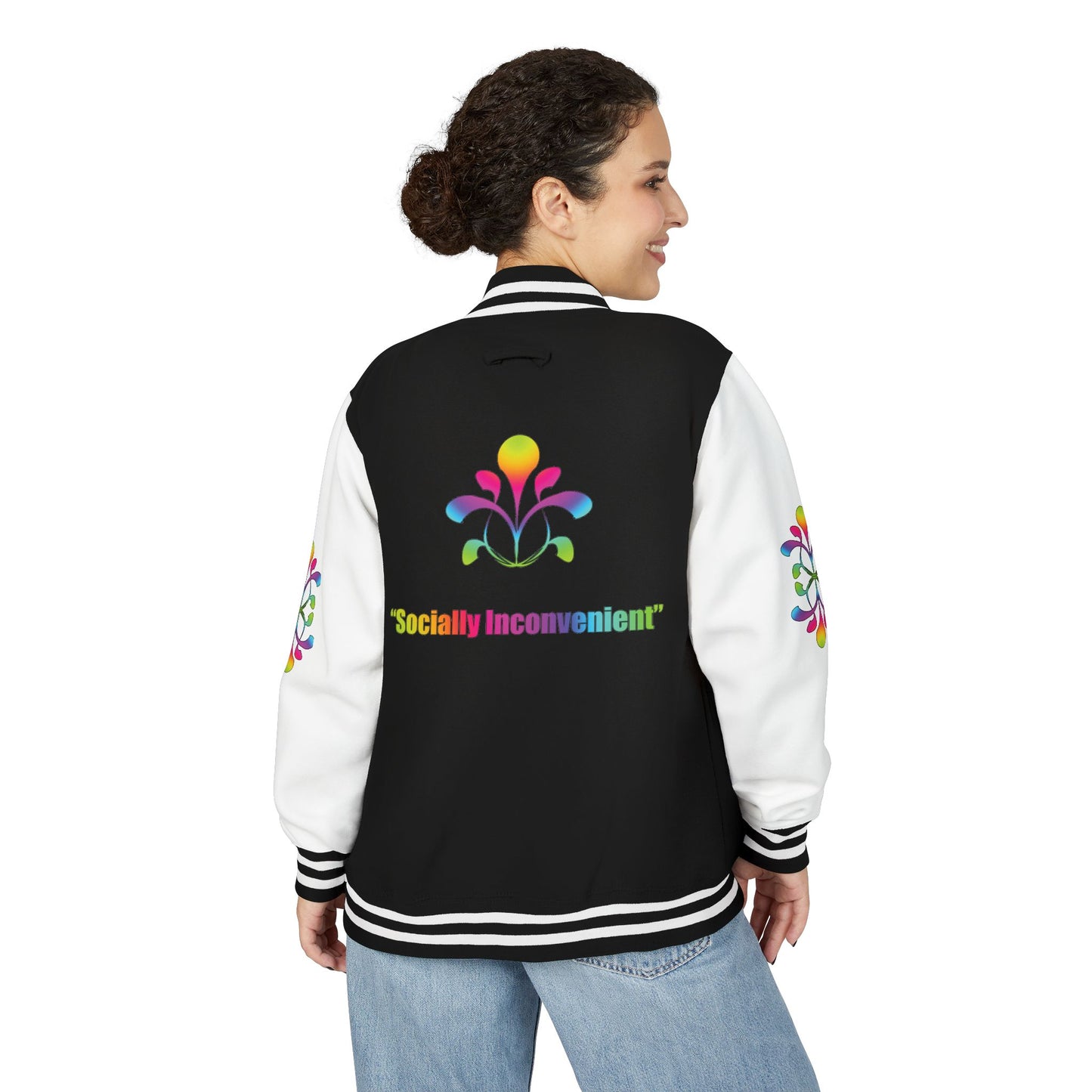 Letterman Jacket — Neon Floral "Socially Inconvenient" Varsity Jacket