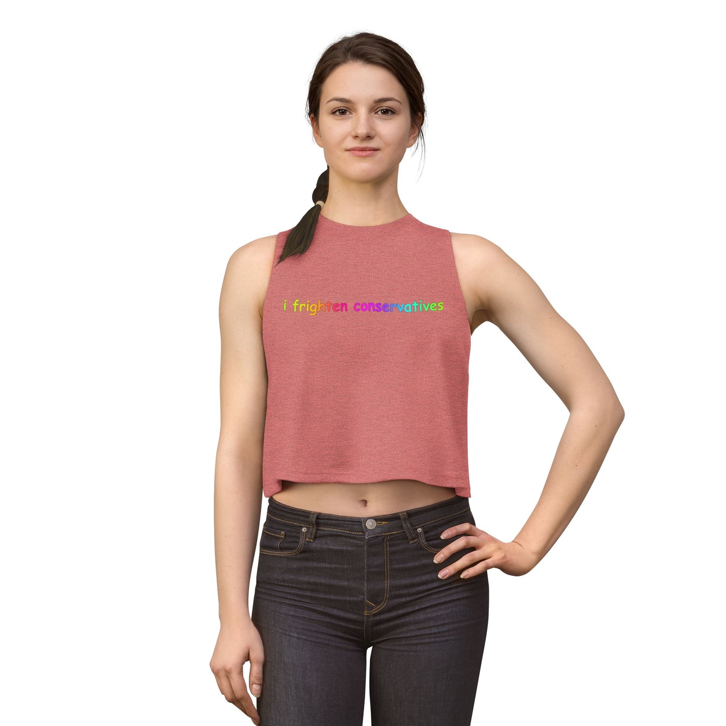 Crop Top — "I Frighten Conservatives" Rainbow Feminist Graphic