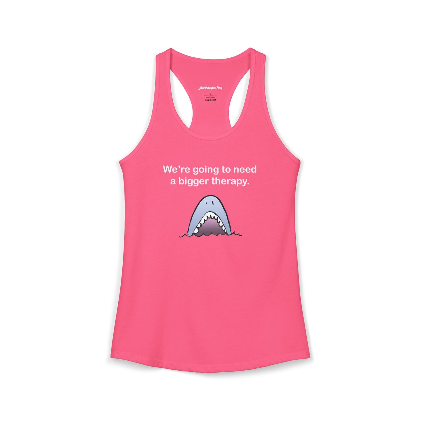 Women's Ideal Racerback Tank - "We're going to need a bigger therapy" Shark Tank Top - Dark