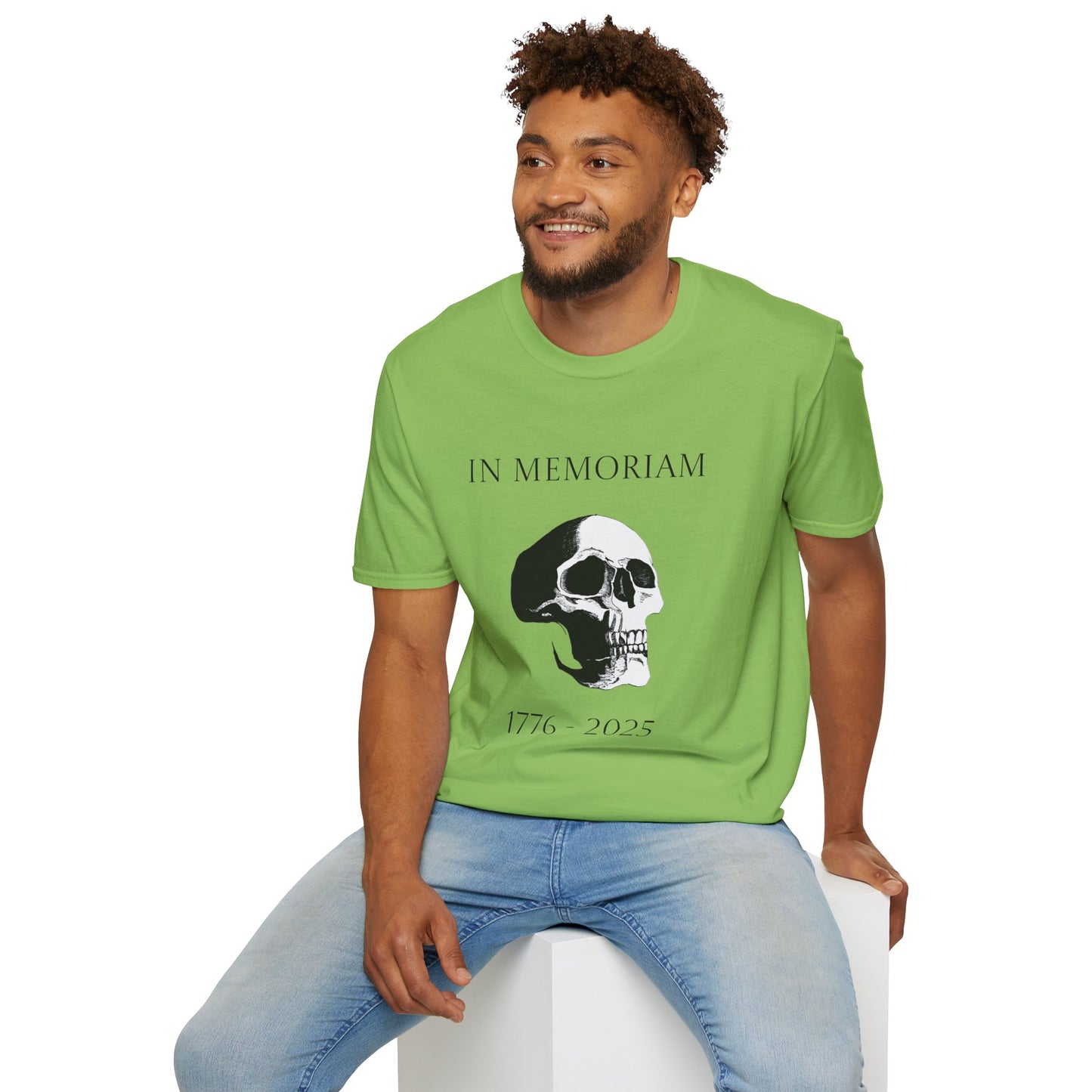 In Memoriam Skull Graphic T-Shirt, Unisex Casual Tee in Remembrance for the Death of Liberty