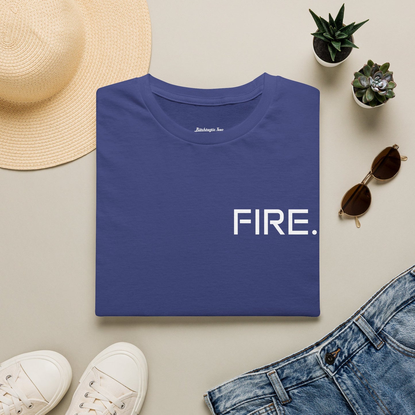 FIRE. Minimal Graphic T‑Shirt — Modern Casual Tee with Bold Text