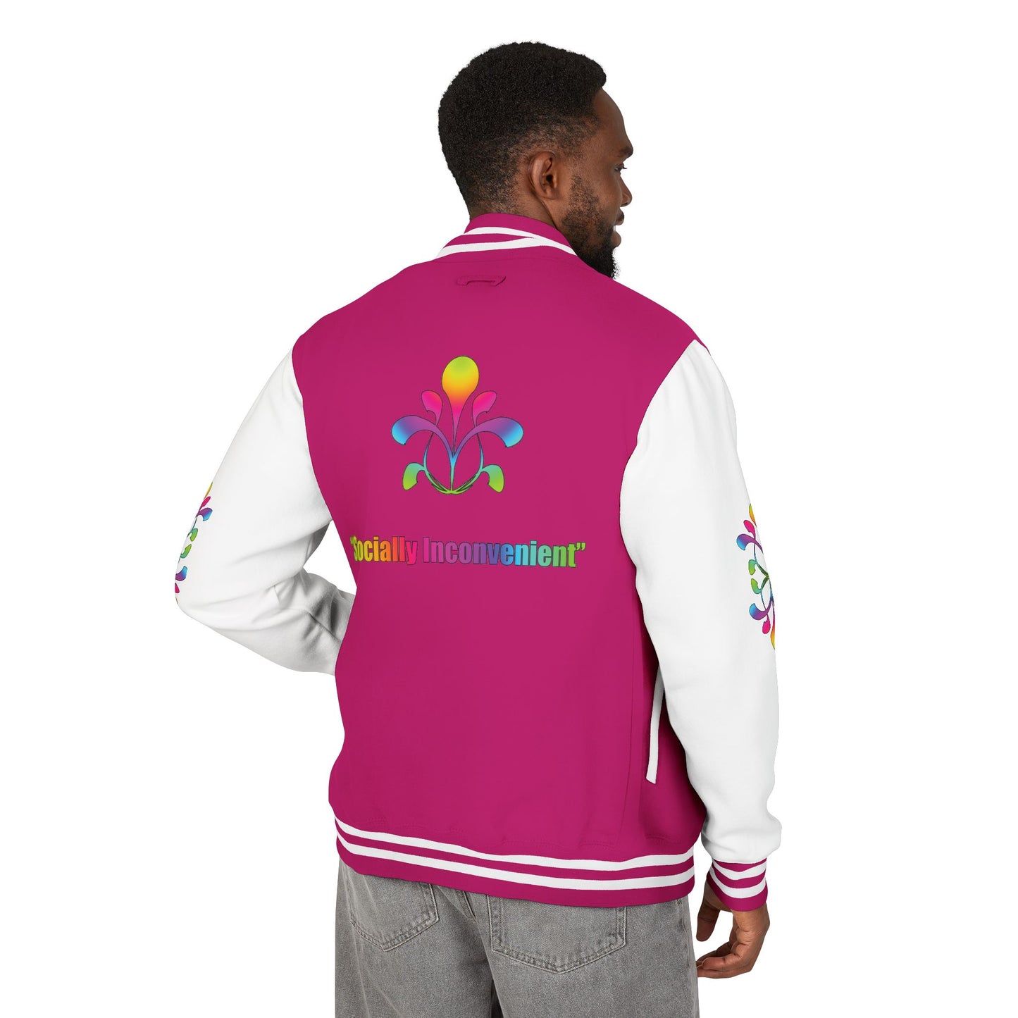 Letterman Jacket — Neon Floral "Socially Inconvenient" Varsity Jacket
