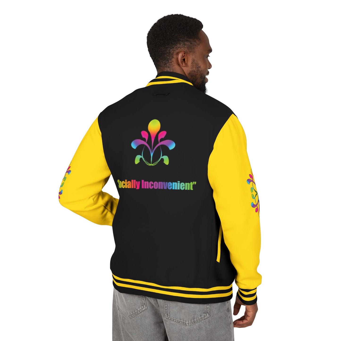 Letterman Jacket — Neon Floral "Socially Inconvenient" Varsity Jacket