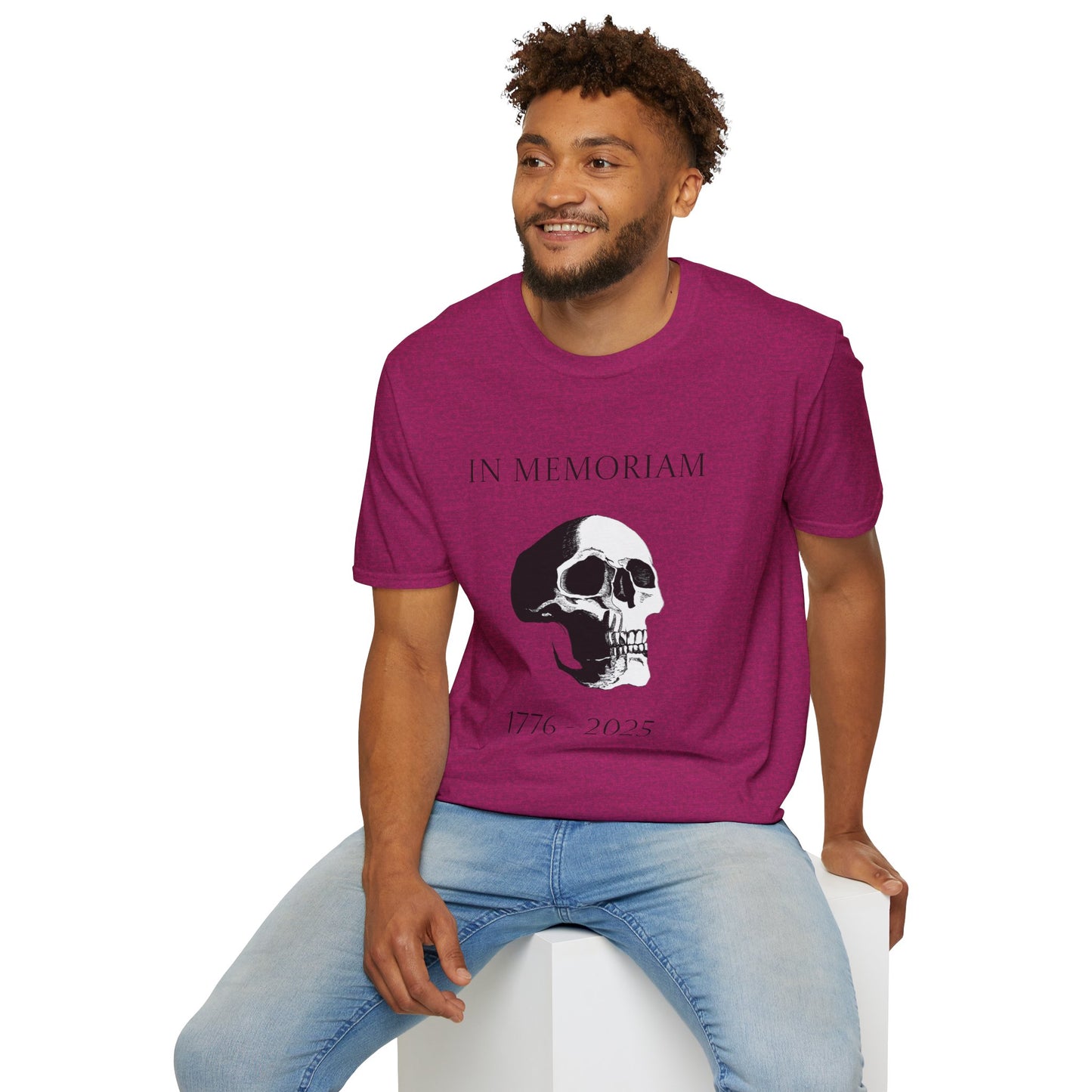 In Memoriam Skull Graphic T-Shirt, Unisex Casual Tee in Remembrance for the Death of Liberty