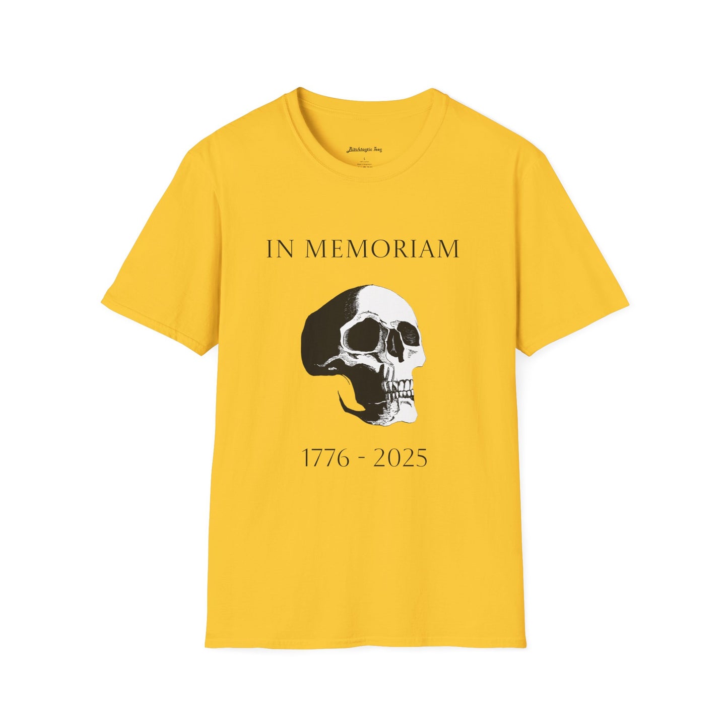 In Memoriam Skull Graphic T-Shirt, Unisex Casual Tee in Remembrance for the Death of Liberty
