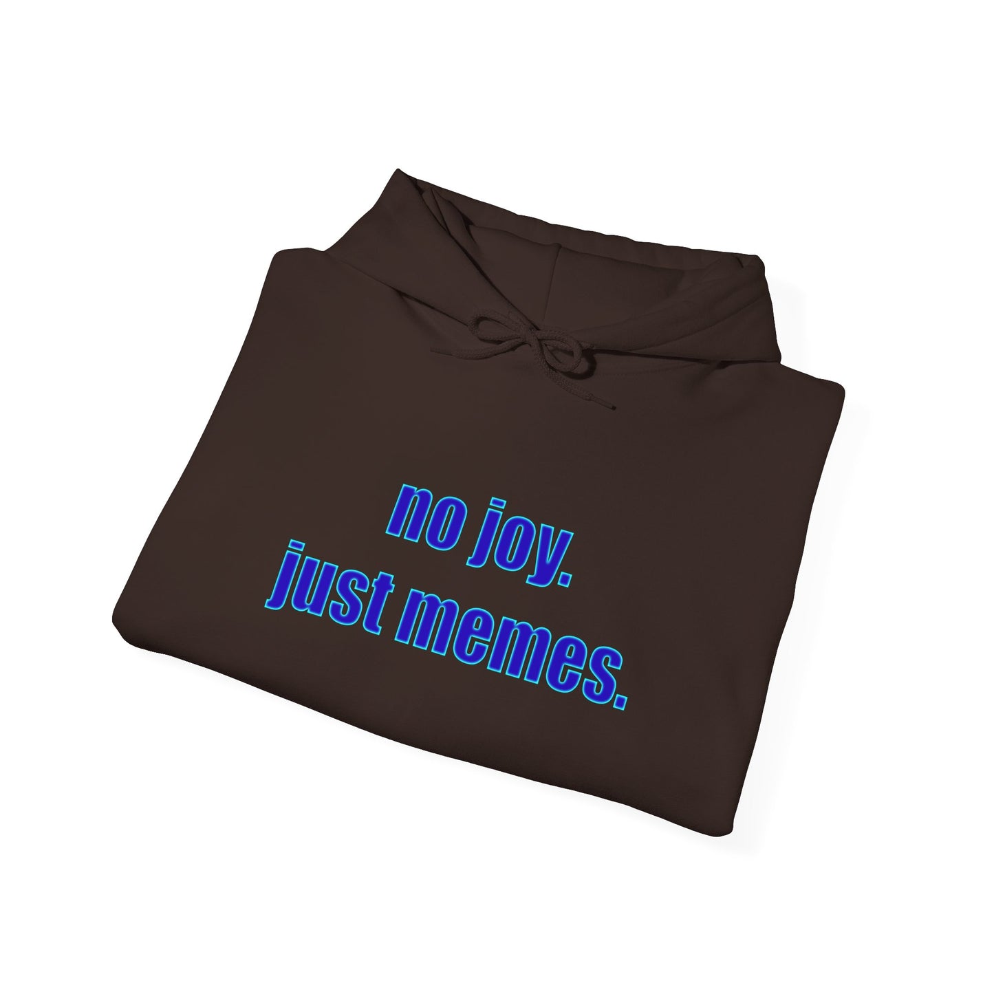 Hoodie — "no joy. just memes." Minimal Meme Text Pullover