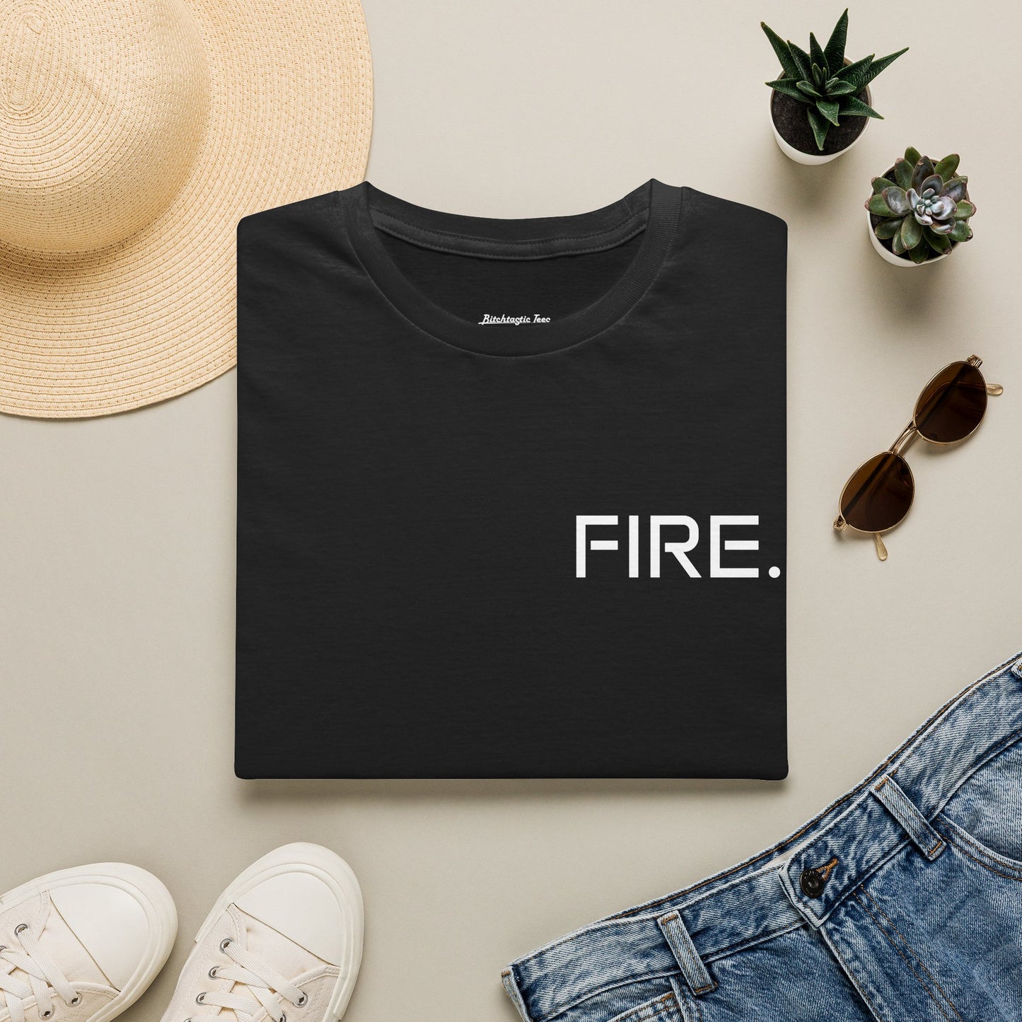 FIRE. Minimal Graphic T‑Shirt — Modern Casual Tee with Bold Text