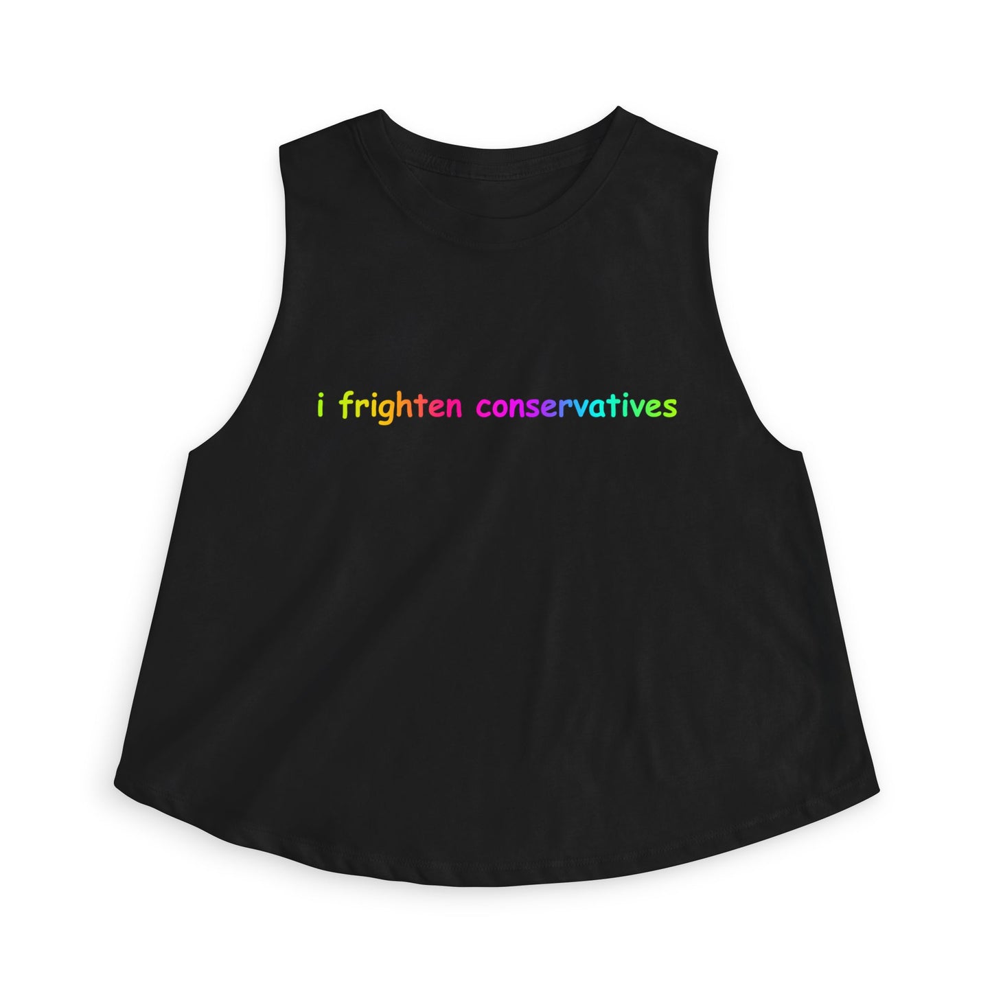 Crop Top — "I Frighten Conservatives" Rainbow Feminist Graphic