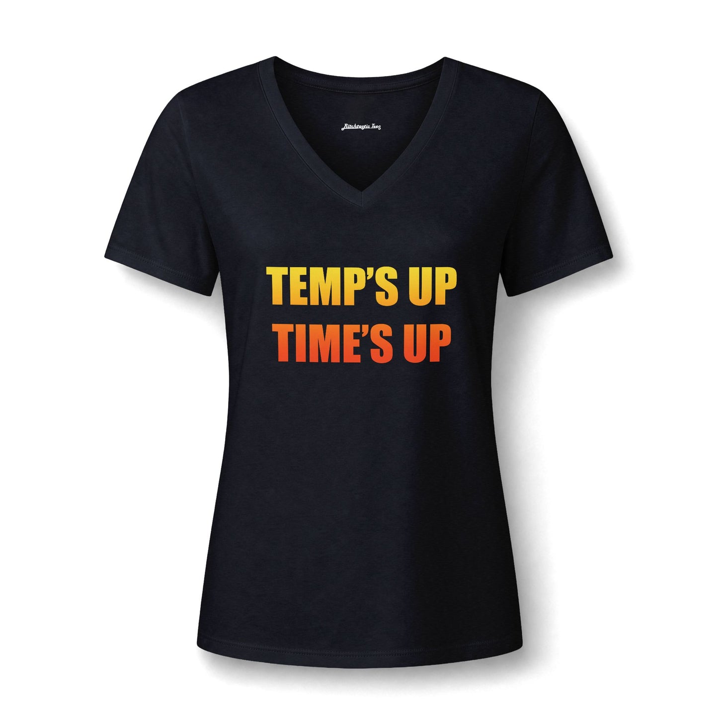 Temps Up Time's Up V-Neck Tee — Climate Awareness Statement Shirt